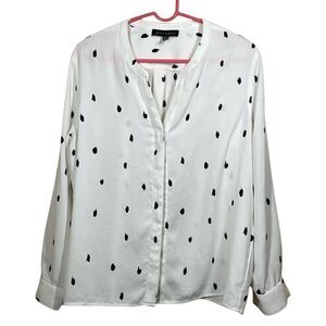 Jasmine & Juliana Polka Dot Chiffon Long Sleeve Button Down White with Black L